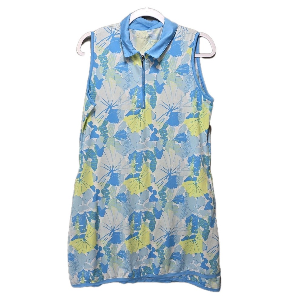 Court Haley Floral Tennis Golf Tank Dress L Sleeveless Pockets Zipper Activewear